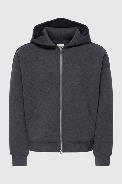 Only & Sons Goyle Boxy Ls Scuba Zip Hoodie Dark Grey Melange