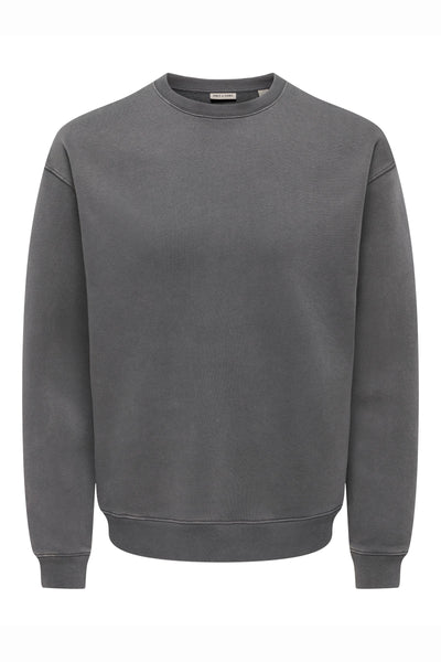 Only & Sons Larry Eflow Rlx LS Washed Crew Sweat Grey Pinstripe