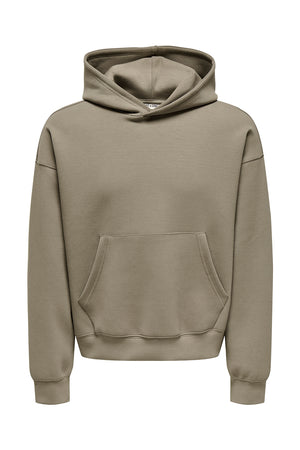 ONLY & SONS Goyle Box Fit Scuba Hoodie Walnut