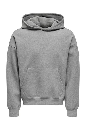 ONLY & SONS Goyle Box Fit Scuba Hoodie Medium Grey Melange