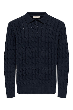 ONLY & SONS Kicker Cabel Polo Knit Dark Navy
