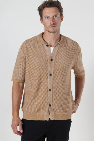 Selected Ginger SS Knit Relaxed Fit Polo Chipmunk