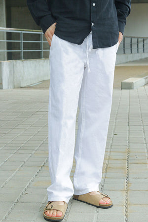 ONLY & SONS Sinus Loose Cotton Linen Pants Bright White