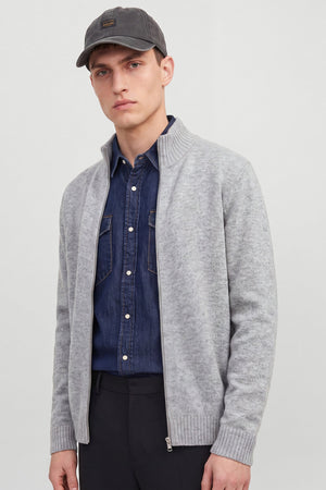 Jack & Jones Soho Ollie Knit High Neck Zip Car Light Grey Melange