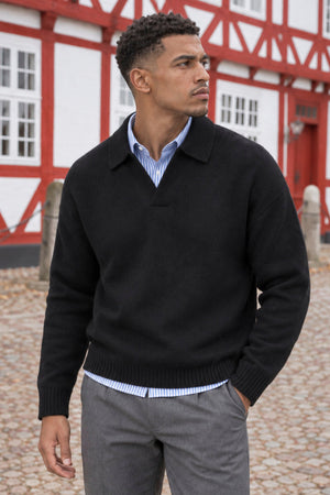 Jack & Jones Soho Ollie Knit Split Neck Black