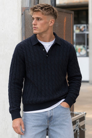 ONLY & SONS Kicker Cabel Polo Knit Dark Navy