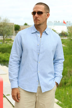 Selected Chemise Lin Mélangé Dusty Blue