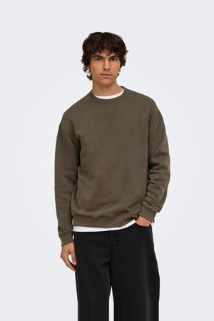 Only & Sons Larry Eflow Rlx LS Washed Crew Sweat Tarmac