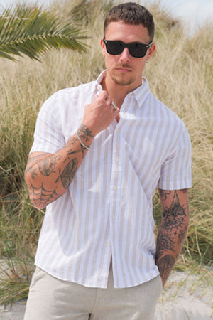 Selected Regular Sun Linen Shirt SS Pure Cashmere Stripe