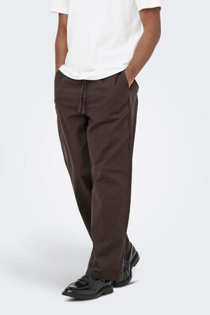 Only & Sons Daves Wide Cotton Linen Pants 0007 Coffee Bean