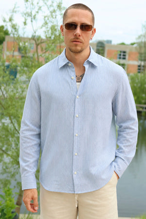Selected Chemise Lin Mélangé Dusty Blue White