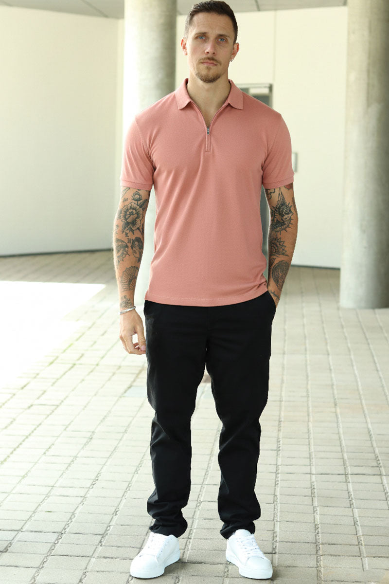 Selected Fave Zip Polo ss Rose Dawn