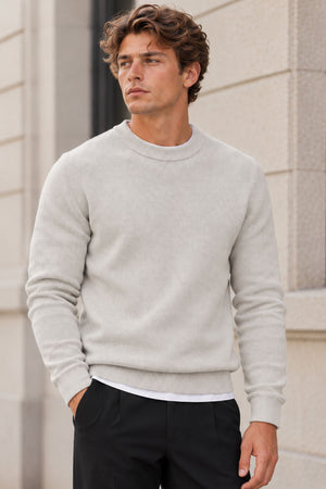 Selected Dane LS Structure Knit Crew Neck Light Grey Melange