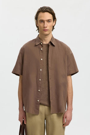 Selected Clay Linenblend SS Shirt Chocolate Chip