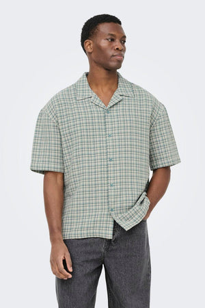 Only & Sons Trev Life Relaxed Structure SS Check Shirt Iceberg Green