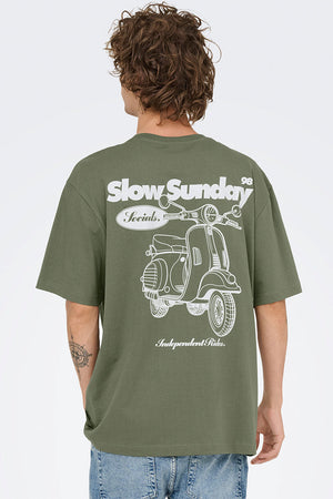 ONLY & SONS Nathan Backprint Relaxed Fit Tee Agave Green Slow