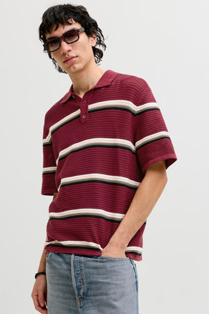 Jack & Jones Maine Knit Stripe Polo Cabernet