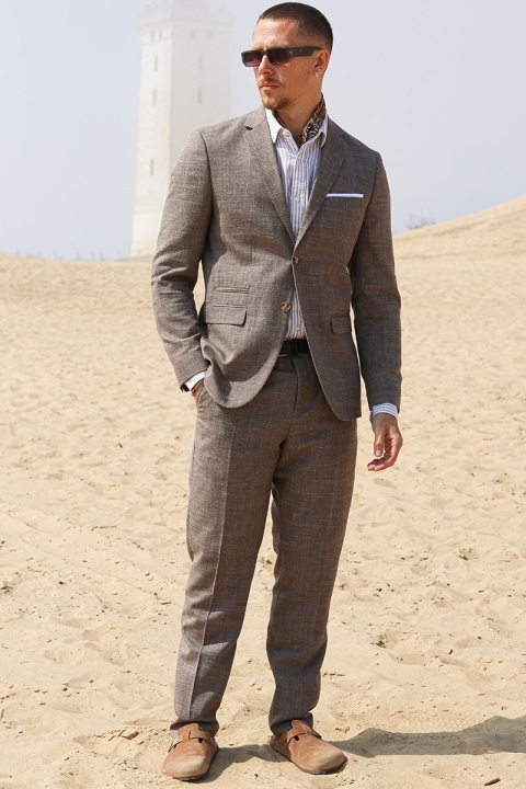 Selected Slim Oasis Lin Suit Dark Sand Melange