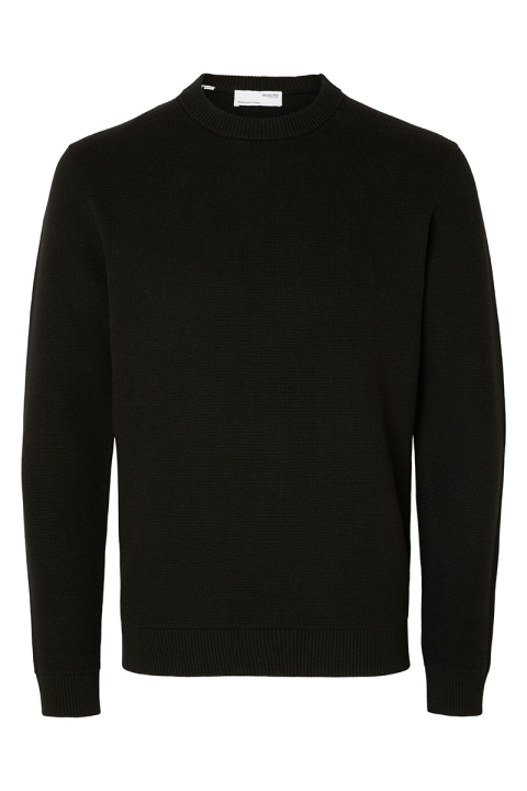 Selected Dane LS Structure Knit Crew Neck Black