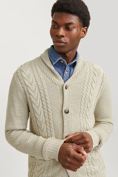 Jack & Jones Craig Knit Shawl Neck White Melange