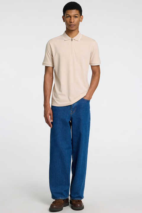 Selected Fave Zip Sport Polo SS Oatmeal