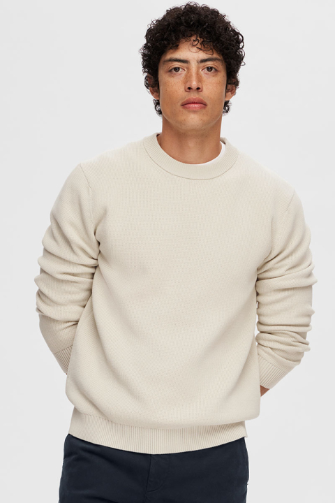 Selected Dane LS Structure Knit Crew Neck Oatmeal