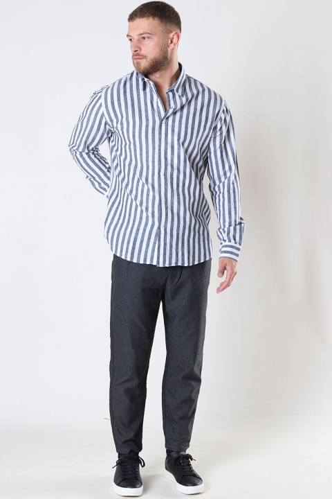 Selected Reg New Linen Shirt LS Sky Captain Stripe