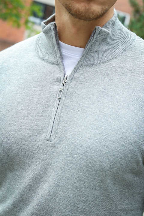 JEFF FRANKIE HALF ZIP KNIT Light Grey