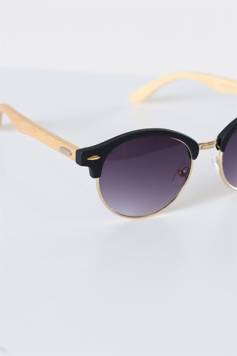 Fashion Round Club Brown Havana Rubber des lunettes de soleil Bamboo