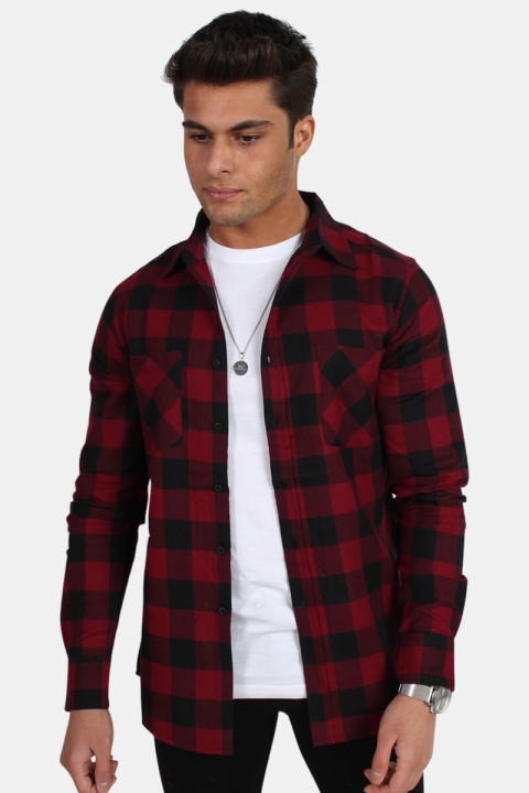 URBAN CLASSICS Checked Flanell Shirt Black/Burgundy