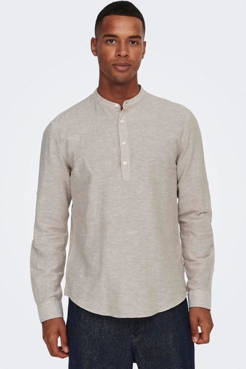 ONLY & SONS CAIDEN HALF PLACKET LINEN SHIRT Chinchilla