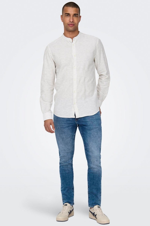 ONLY & SONS Caiden LS Mao Stripe Linen Shirt Chinchilla