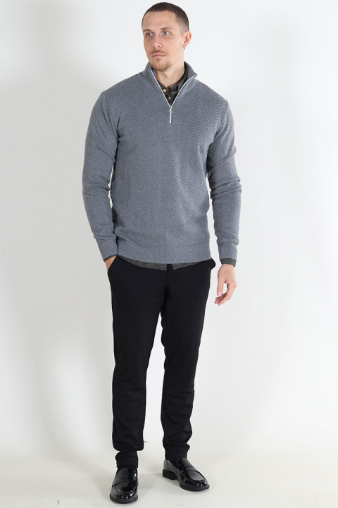 Kronstadt Carlo Cotton half zip knit Lt Grey Mix