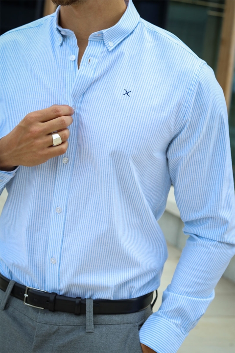 Clean Cut Copenhagen Oxford Stretch Stripe L/S Light Blue