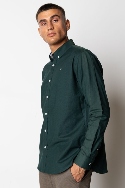 Clean Cut Copenhagen Oxford Stretch Plain L/S Deep Green