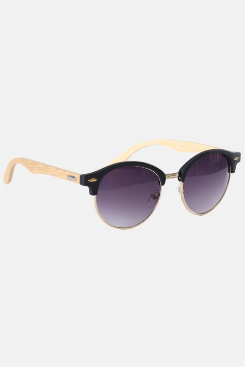 Fashion Round Club Brown Havana Rubber des lunettes de soleil Bamboo