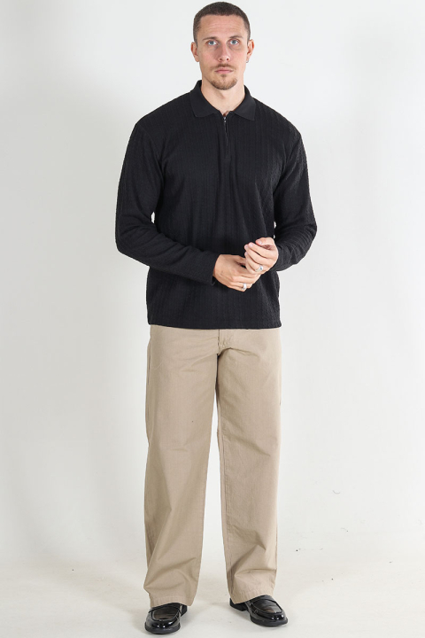 Jack & Jones Laethan LS Zip Polo  Black