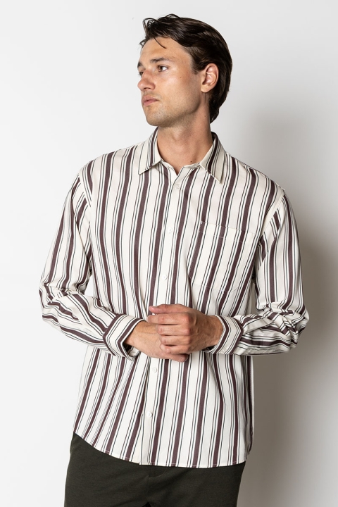 Clean Cut Copenhagen Willum shirt Ecru/Dark Plum Stripe