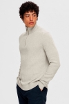 Selected Dane LS Structure Knit Half Zip Light Grey Melange