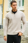 ONLY & SONS Kicker Cable Knit Half Zip Oatmeal