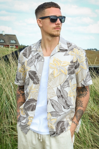 Relax New Linen Shirt SS Resort Fog Leaves