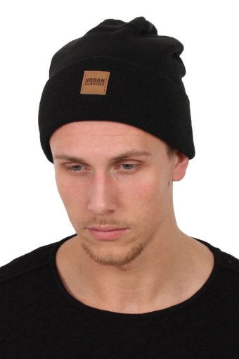 Leatherpatch Long Beanie Black