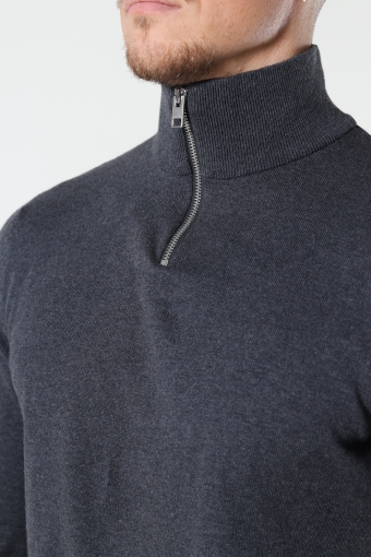 JJEEMIL KNIT HALF ZIP NOOS Dark Grey Melange