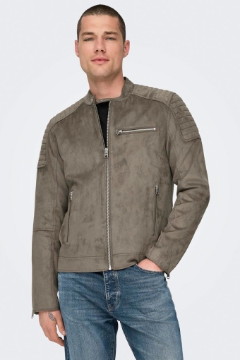 Gus Faux Suede Racer Jacket Falcon