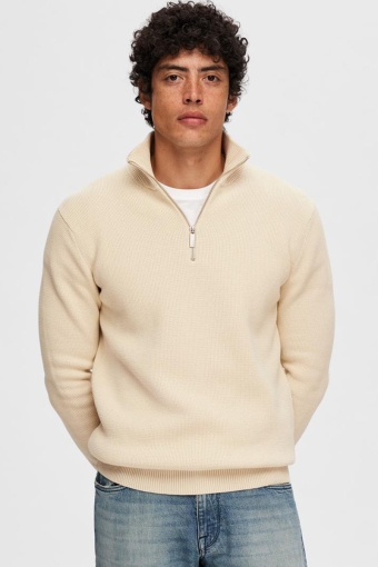 Dane LS Structure Knit Half Zip Oatmeal