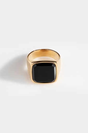 Oversize Black Onyx Anneau Gold