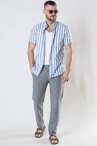 Mark Cotton Linen Pants Grey Pinstripe